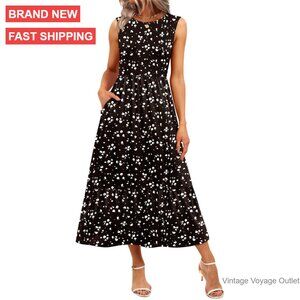 Sleeveless Maxi Dress Casual Long Flowy A-Line Sundress with Pockets